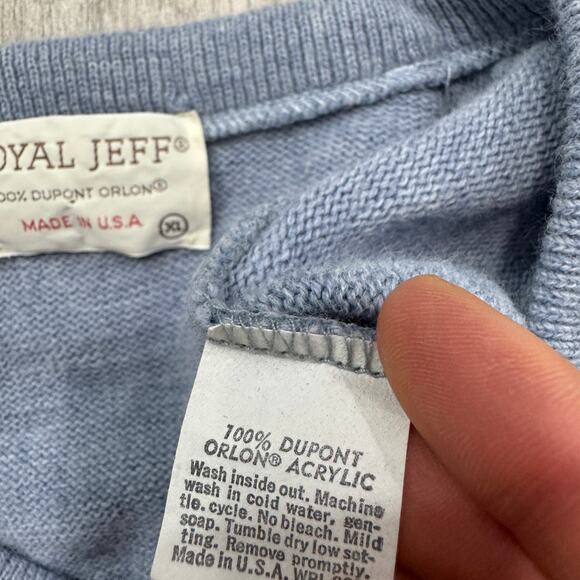 Vintage Royal Jeff Sweater Men's Extra Large Blue V-Neck 100% DuPont Orlon USA - Picture 4 of 6